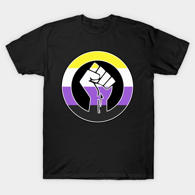 Black Lives Matter Fist Circled LGBTQ Flag Nonbinary T-Shirt by aaallsmiles